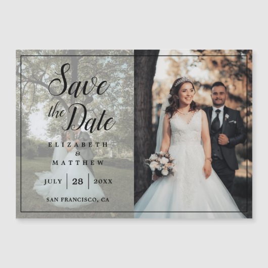 Einfache, elegante Fotocollage - Hochzeit speicher Magneteinladung (Vorderseite)