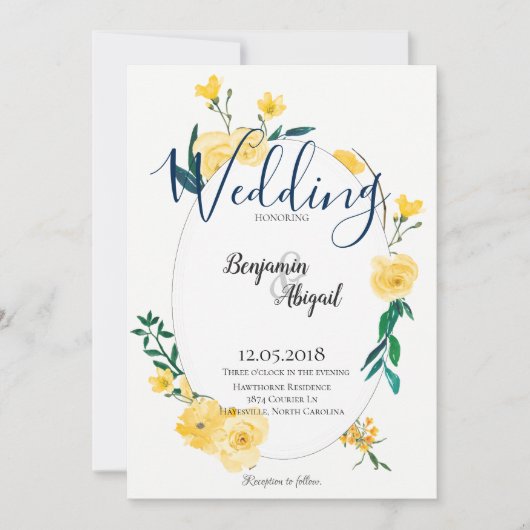 Einfache, elegante Frühlingsblumen Hochzeit Einladung (Vorderseite)