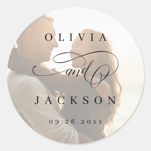 Einfache, elegante Gastgeschenk Hochzeit des Fotos Runder Aufkleber (Vorderseite)