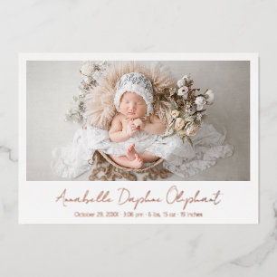 Einfache elegante Geburtsanzeige Rose Gold Foto Folieneinladung