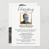 Einfache elegante Gedenkfeier zum Foto des Lebens Einladung (Vorne/Hinten)