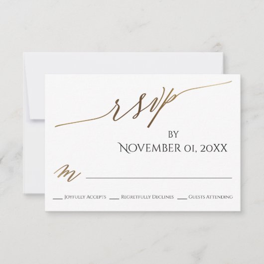 Einfache, elegante, glatte Gold-Typografie-RSVP-Ka RSVP Karte (Vorderseite)