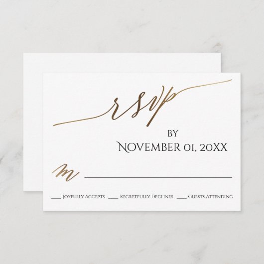 Einfache, elegante, glatte Gold-Typografie-RSVP-Ka RSVP Karte (Vorne/Hinten)
