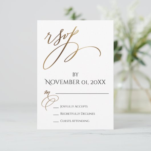 Einfache, elegante, glatte Goldtypografie RSVP Karte (Stehend Vorderseite)