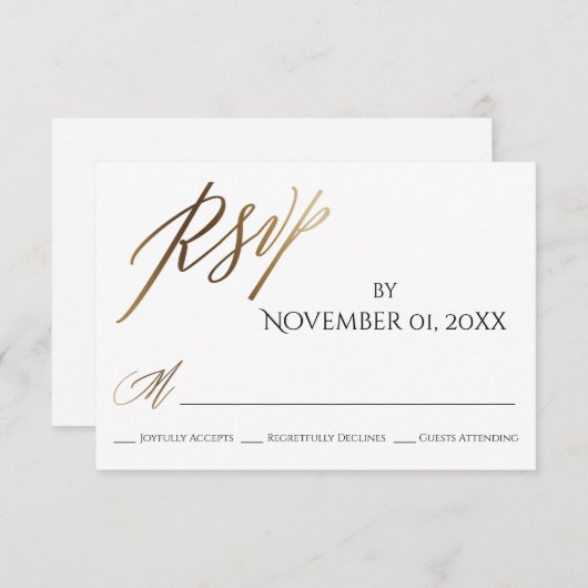 Einfache, elegante, glatte Goldtypografie RSVP Karte (Vorne/Hinten)