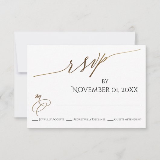 Einfache, elegante, glatte Goldtypografie RSVP Karte (Vorderseite)