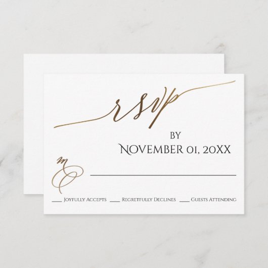 Einfache, elegante, glatte Goldtypografie RSVP Karte (Vorne/Hinten)