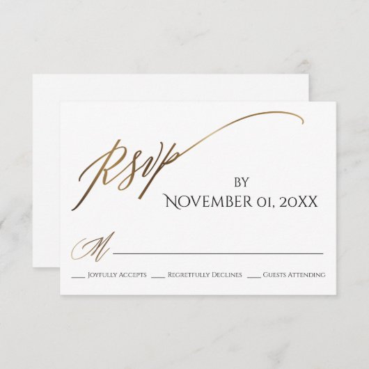 Einfache, elegante, glatte Goldtypografie RSVP Karte (Vorne/Hinten)