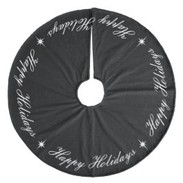 Einfache Elegante glückliche Ferien Schwarz & Weiß Fleece Weihnachtsbaumdecke