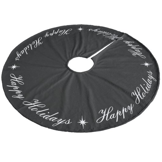 Einfache Elegante glückliche Ferien Schwarz & Weiß Fleece Weihnachtsbaumdecke (Schrägansicht)