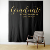 Einfache Elegante Gold Black Graduation Party Wandteppich (Beispiel)