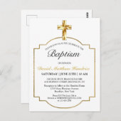 Einfache elegante Gold Cross Boys Taufe Postkarte (Vorne/Hinten)