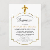 Einfache elegante Gold Cross Boys Taufe Postkarte (Vorderseite)