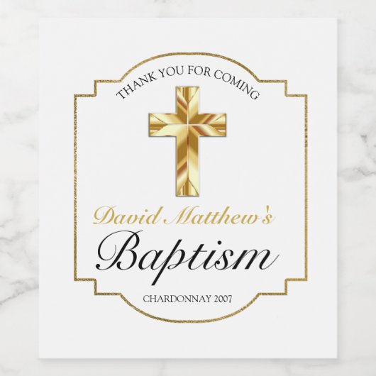 Einfache elegante Gold Cross Boys Taufe Weinetikett (Einzelnes Label)
