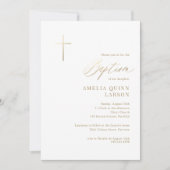 Einfache elegante Gold Cross Kalligraphie Taufe Einladung (Vorderseite)