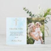 Einfache elegante Gold Cross Taufe Danke Karte (Stehend Vorderseite)