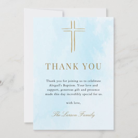 Einfache elegante Gold Cross Taufe Danke Karte (Vorderseite)