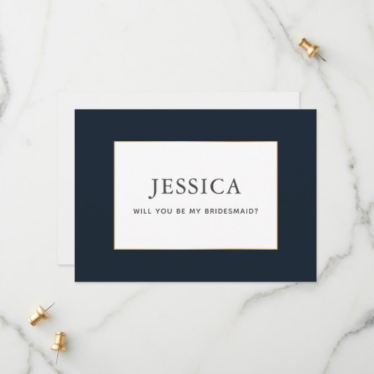 Einfache elegante Gold Dark Navy Blue Bridesmaid C Save The Date (Vorderseite/Rückseite Beispiel)