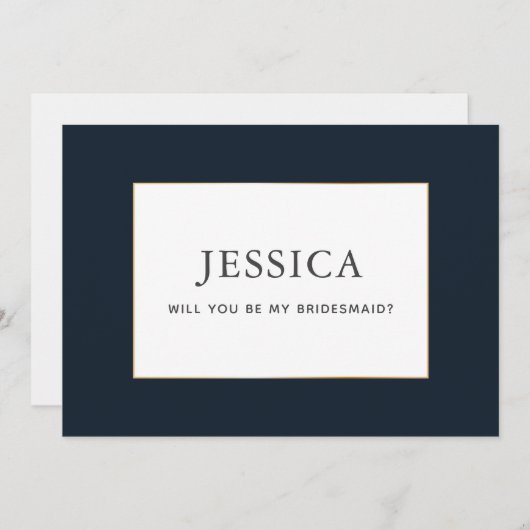 Einfache elegante Gold Dark Navy Blue Bridesmaid C Save The Date (Vorne/Hinten)