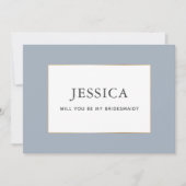 Einfache elegante Gold Dusty Blue Bridesmaid Card Save The Date (Vorderseite)
