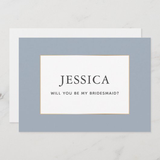 Einfache elegante Gold Dusty Blue Bridesmaid Card Save The Date (Vorne/Hinten)