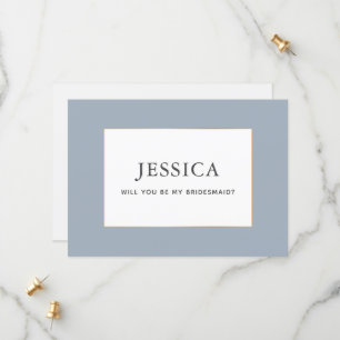 Einfache elegante Gold Dusty Blue Bridesmaid Card Save The Date