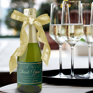 Einfache Elegante Gold & Emerald Green Wedding Min Schaumweinetikett