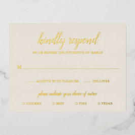 Einfache Elegante Gold Foil Elfenbein Hochzeit RSV Folie Einladungspostkarte