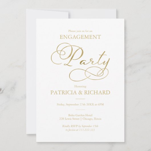 Einfache elegante Gold Foil Script-Engagement-Part Einladung (Vorderseite)