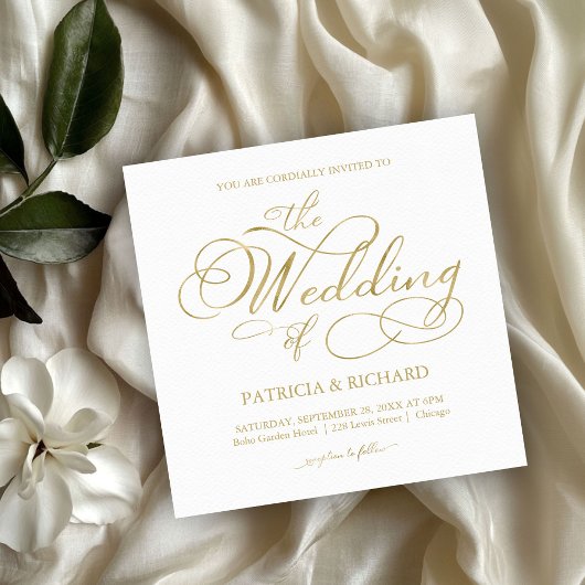 Einfache Elegante Gold Foil Script Hochzeit Einladung
