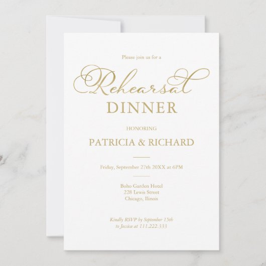 Einfache Elegante Gold Foil Script Probe Dinner Einladung (Vorderseite)