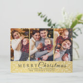 Einfache Elegante Gold Frame 3 Foto Weihnachten (Stehend Vorderseite)
