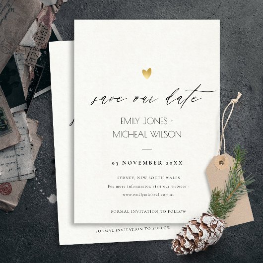 EINFACHE ELEGANTE GOLD-GRAUTYPOGRAPHIE SAVE THE DA DATE