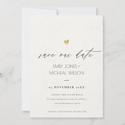 EINFACHE ELEGANTE GOLD-GRAUTYPOGRAPHIE SAVE THE DA SAVE THE DATE (Vorderseite)