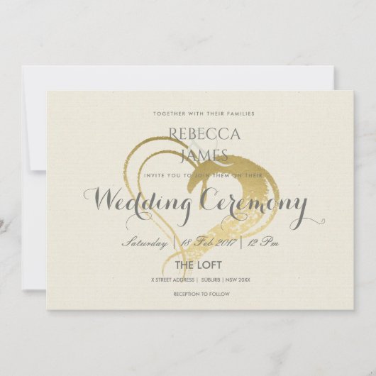 EINFACHE ELEGANTE GOLD HERZTYPOGRAPHIE WEDD EINLADUNG (Vorderseite)