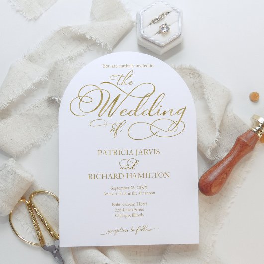 Einfache elegante Gold Imitats Foil Script Wedding Einladung