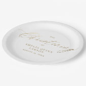 Einfache elegante Gold-Kalligrafie-Script-Taufe Pappteller (Schrägansicht)