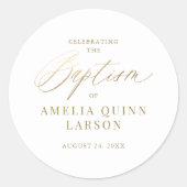 Einfache elegante Gold-Kalligrafie-Script-Taufe Runder Aufkleber (Vorderseite)