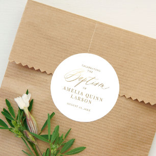 Einfache elegante Gold-Kalligrafie-Script-Taufe Runder Aufkleber