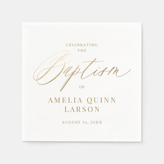 Einfache elegante Gold-Kalligrafie-Script-Taufe Serviette (Vorderseite)