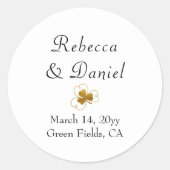 Einfache Elegante Gold Kleeblatt White Wedding Runder Aufkleber (Vorderseite)