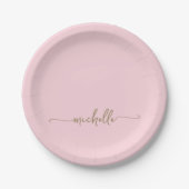 Einfache elegante Gold Monogram Script Rosa Pappteller (Vorderseite)