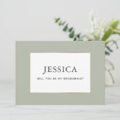 Einfache elegante Gold Sage Green Bridesmaid Card Save The Date (Stehend Vorderseite)