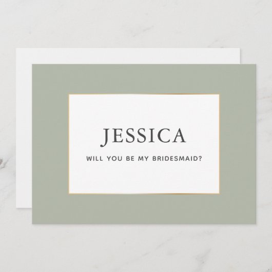 Einfache elegante Gold Sage Green Bridesmaid Card Save The Date (Vorne/Hinten)