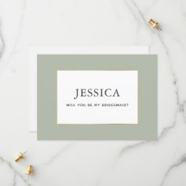 Einfache elegante Gold Sage Green Bridesmaid Card Save The Date