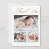 Einfache Elegante Gold Script 4 Foto Baby Dankeskarte (Vorderseite)
