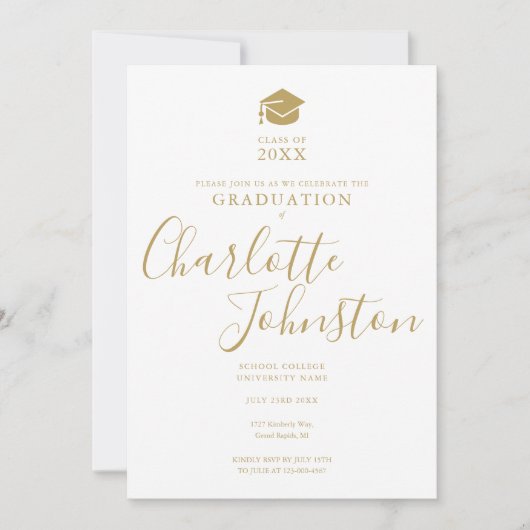 Einfache Elegante Gold Script Foto Graduation Part Einladung (Vorderseite)