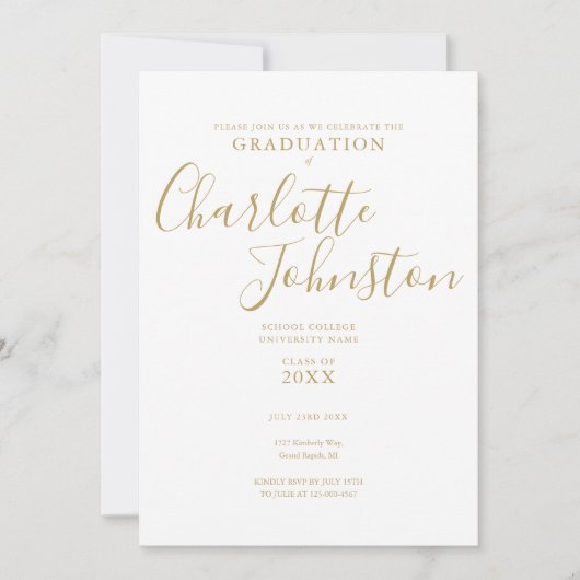 Einfache Elegante Gold Script Foto Graduation Part Einladung (Vorderseite)