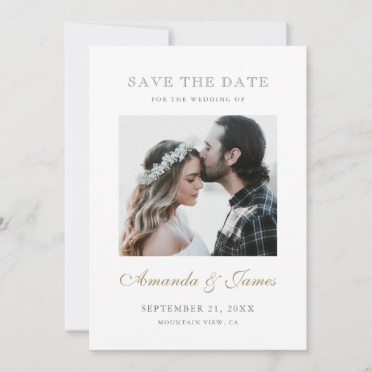 Einfache elegante Gold Script-Foto-Verlobung Save The Date (Vorderseite)