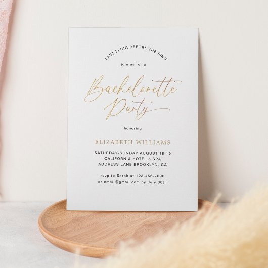 Einfache Elegante Gold Script-Junggeselinnen-Absch Einladung